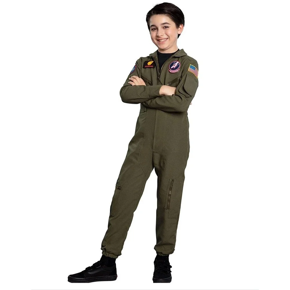 Party City Top  Maverick Flight Costume for  Halloween Olive Green Large 12-14